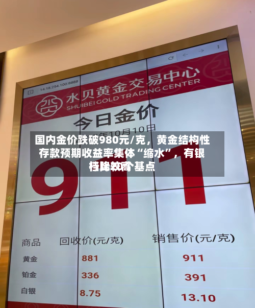国内金价跌破980元/克	，黄金结构性存款预期收益率集体“缩水	”，有银行比较高档降20个基点-第2张图片