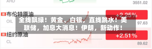 全线飘绿！黄金、白银，直线跳水！美联储，加息大消息！伊朗，新动作！