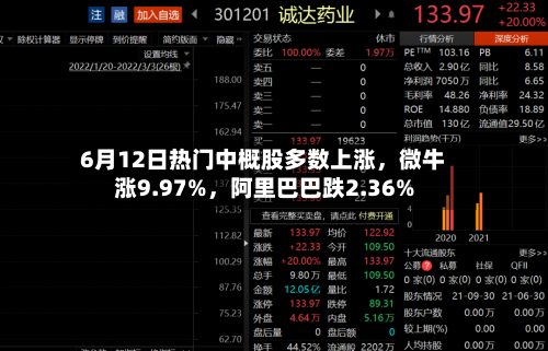 6月12日热门中概股多数上涨，微牛涨9.97%	，阿里巴巴跌2.36%-第3张图片