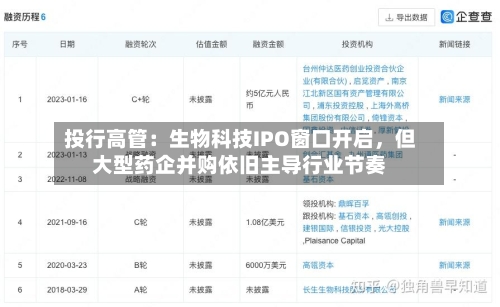 投行高管：生物科技IPO窗口开启，但大型药企并购依旧主导行业节奏-第3张图片