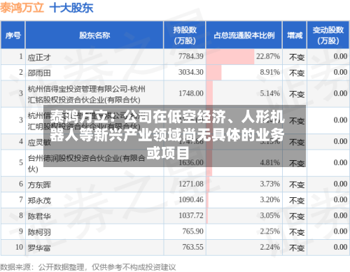 泰鸿万立：公司在低空经济、人形机器人等新兴产业领域尚无具体的业务或项目-第2张图片