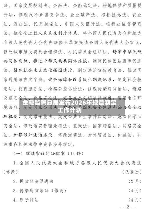 金融监管总局发布2026年规章制定工作计划-第2张图片