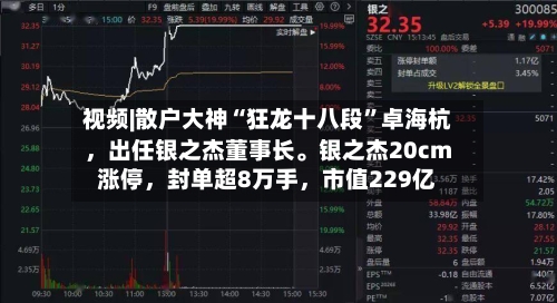 视频|散户大神“狂龙十八段	”卓海杭，出任银之杰董事长。银之杰20cm涨停	，封单超8万手，市值229亿-第2张图片