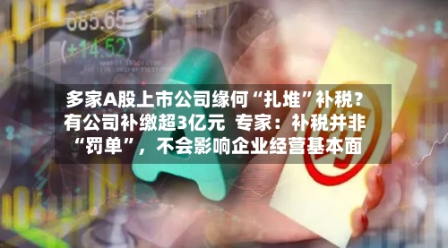 多家A股上市公司缘何“扎堆	”补税？有公司补缴超3亿元  专家：补税并非“罚单”，不会影响企业经营基本面-第3张图片