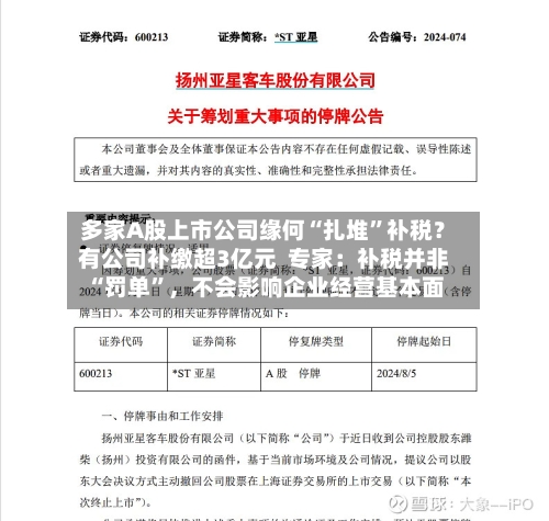 多家A股上市公司缘何“扎堆	”补税？有公司补缴超3亿元  专家：补税并非“罚单”，不会影响企业经营基本面-第2张图片
