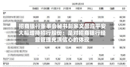 招商银行董事会秘书彭家文回应平安大幅增持招行股份：是对招商银行经营管理充满信心的体现-第3张图片